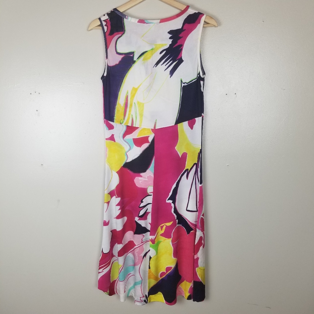 CHRISTIAN LACROIX Y2K Floral Jersey Knit Dress Keyhole Neck Tie Flowy Gauzy US L - Picture 10 of 14